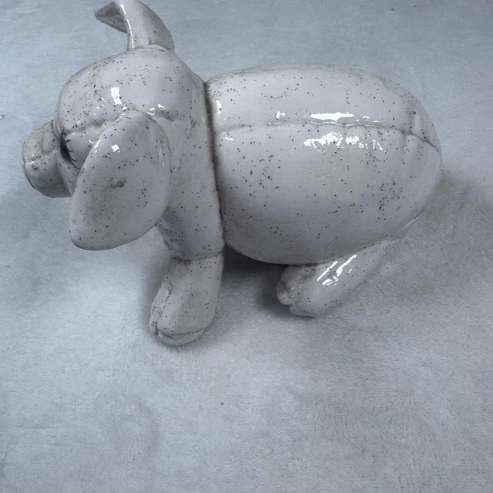 Speckled‎ White Ceramic Pig Figurine Cute Farmhouse Animal Decor Statue 10in